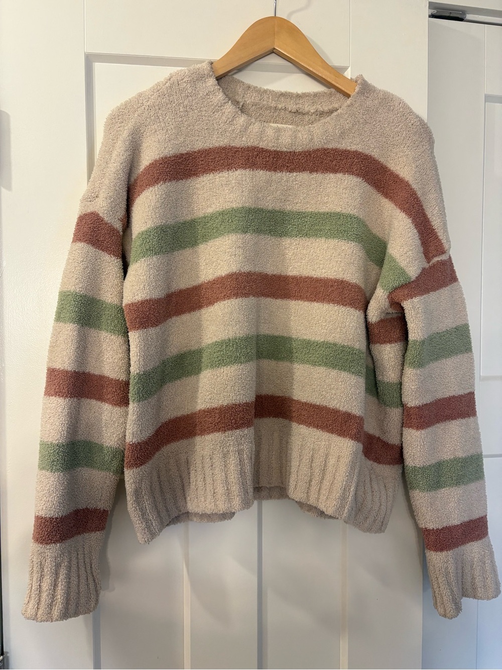 Altar’d State Cream Crewneck Sweater with Rust & Sage Stripes